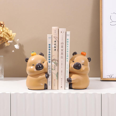 Cute Hug Capybara Decorative Bookends, Unique Animal Book Ends to Hold Books Creative Resin Book Holder Stopper