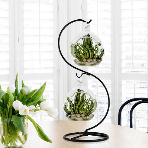 13 Inch Globe(5inch), (1, 13.8x5"Black) Unique Ornament Display Stand, Black Metal Ornament Hanger Stand, S-type Two