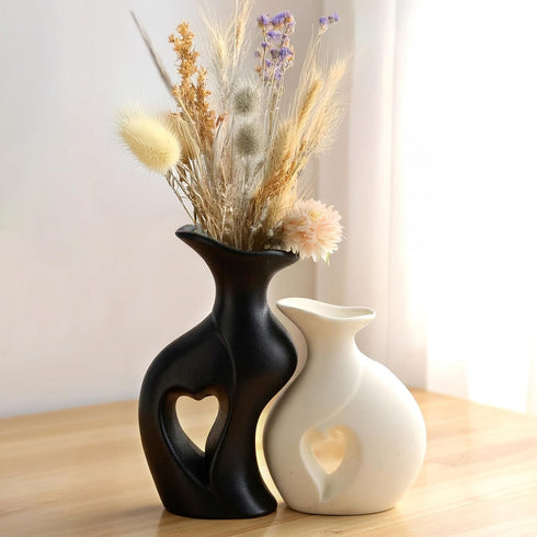 Set Ceramic Vase Hollowed Heart Flower Vase for Modern Nordic Boho Home Decor, Aesthetic Decor for Table Centerpiece