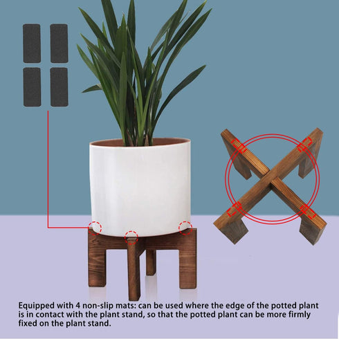 Wood Plant Stand, Mid Century Modern Rattan Flower Pot Holder for Indoor Plants, Fits 5-15 Inch Pot
