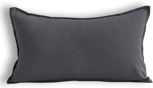 Jeanerlor Natural Cotton Linen Square Decorative Throw Pillow Case, Dark Grey Cushion Cover, 12"x20"