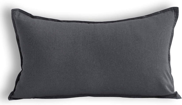 Jeanerlor Natural Cotton Linen Square Decorative Throw Pillow Case, Dark Grey Cushion Cover, 12"x20"