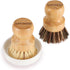 Bamboo Dish Brush with Ceramic Dish, Natural Bristle Palm Brush Pot Scrubber for Kitchen Sink, Cast Iron Pans - 2 Pack