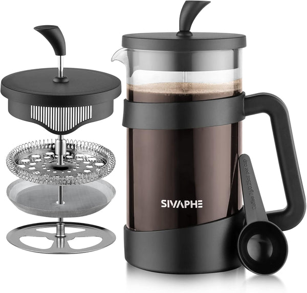 Sivaphe French Press 34oz, Lightweight Durable High Borosilicate Carafe Maker, 8 Cup Plastic Coffee Press