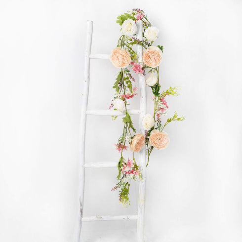 6 Ft Artificial Peony Garland with Mixed Flowers and Green Leaves for Wedding, Home Party Decor
