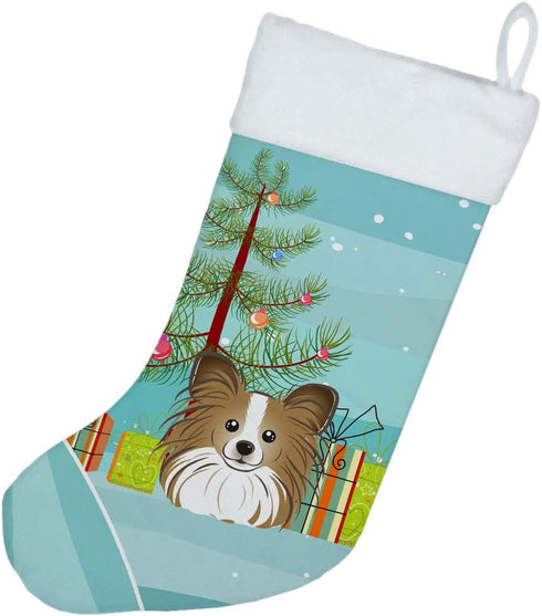 Caroline's Treasures Christmas Tree and Papillon Christmas Stocking, Holiday Decor