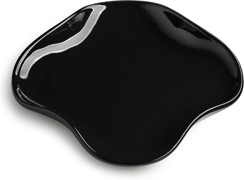 Spoon Holder, Porcelain Spoon Rest with Deep Drip Tray for Kitchen Counter, for Multiple Utensils, Heat-Resistant, Cute Spoon Rest for Spoons, Ladles, Tongs and etc, Black Ruffled Edge