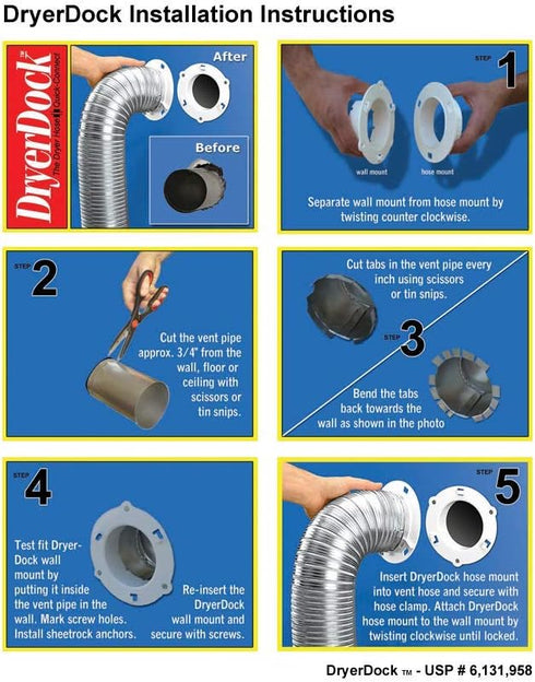 Dryer Dock Dryer Vent, 6" for 4" Tubes, White