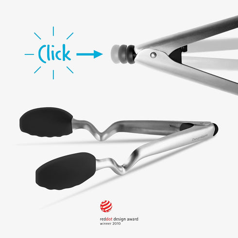 Dreamfarm Clongs Grippy Silicone & Stainless Steel Kitchen Tongs, 9" Black
