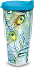 Tervis Peacock Tumbler with Wrap and Turquoise Lid, 24oz, Clear