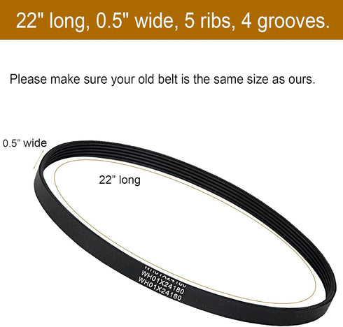 WH01X24180 Washer Drive Belt Compatible with GE Clothes Washing Machine, Replace Parts AP6024314, 4455970, PS11736832, WH01X24180
