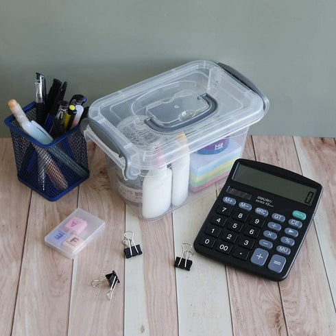 1.5 L Tiny Plastic Bins with Gray Handle, Mini Storage Box Organizer, 6-Pack