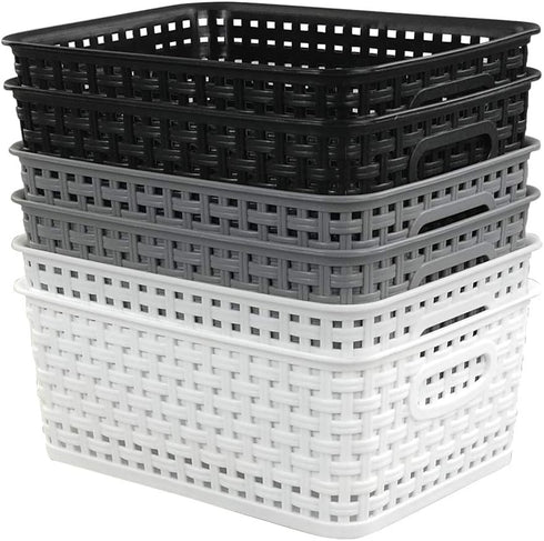 6-Pack 10.4-Inch x 7.6-Inch x 4.05-Inch Plastic Storage Basket - Woven Basket Bin
