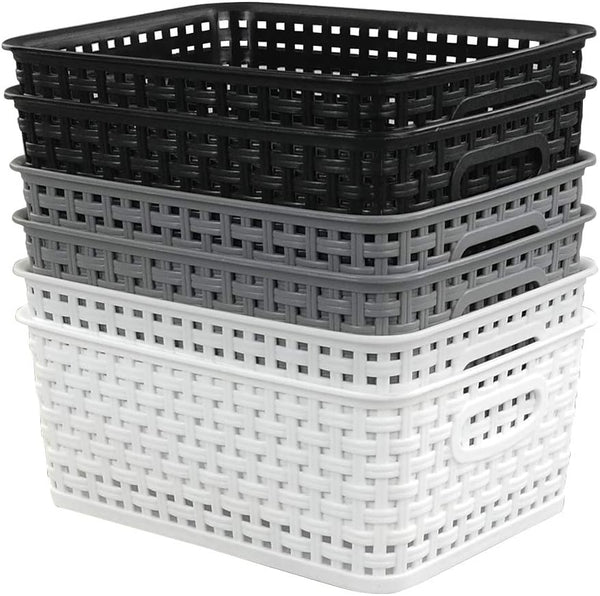 6-Pack 10.4-Inch x 7.6-Inch x 4.05-Inch Plastic Storage Basket - Woven Basket Bin