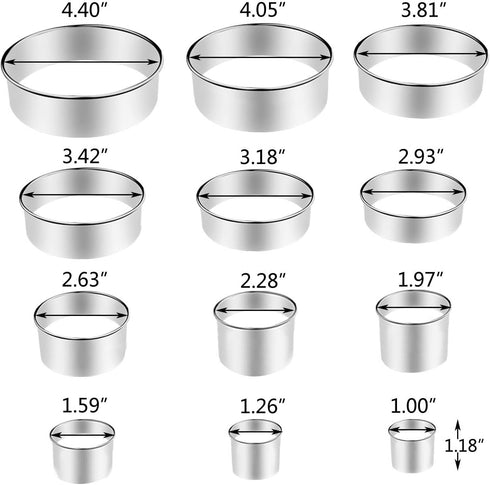 12 Pieces Round Cookie Cutters Set, Stainless Steel Biscuit Plain Edge Round Cutters for Baking and Pastry