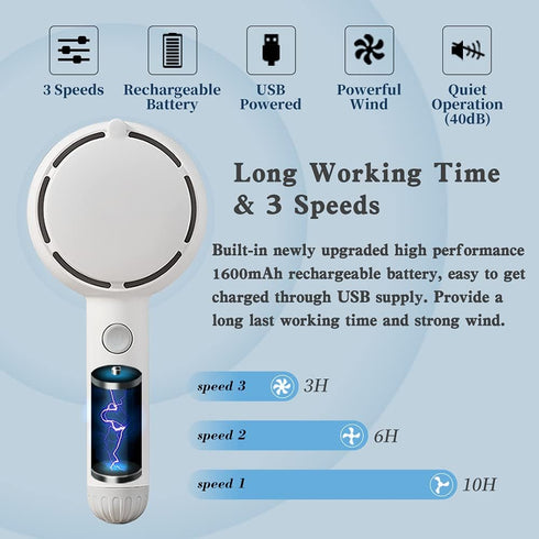Star Compass Mini Handheld Fan, Battery Operated Rechargeable Portable Fan with LED Light Makeup Mirror, Bladeless