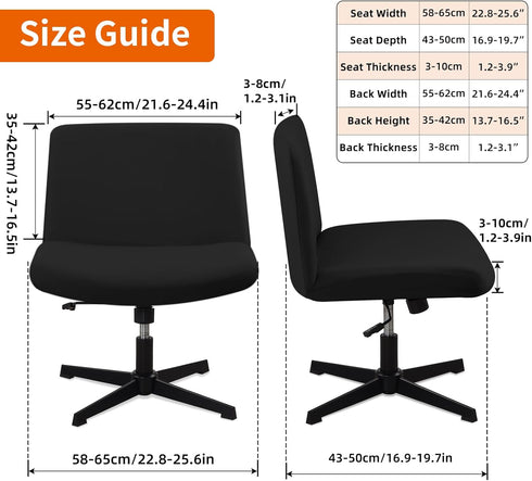 Armless Chair Slipcover - Waterproof Criss Cross Stretchable Cover for Mid Back Accent Chair (Black)