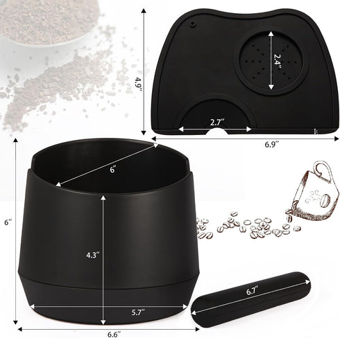 6 Inch Large Capacity Espresso Knock Box Tamping Mat, Espresso Machine Accessories Set of 2 with Removable Knock Bar
