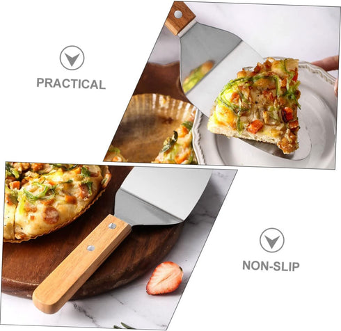 2Pcs Wooden Handle Pizza Shovel, Metal Spatula for Baking, Grilling, and Serving Pizza and Cake