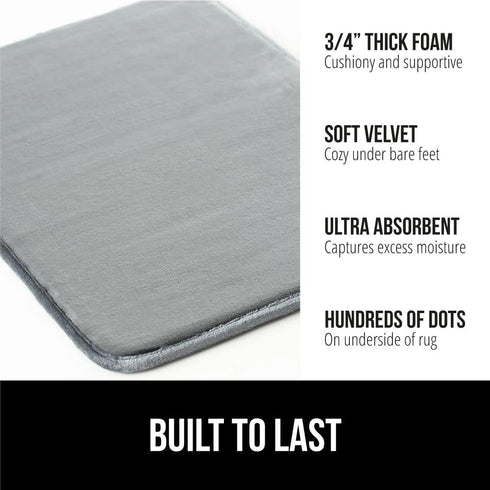 GORILLA GRIP Memory Foam Bath Rugs, Soft Absorbent Velvet Bathroom Mats, Machine Washable, 24x17 Mat, Graphite Gray