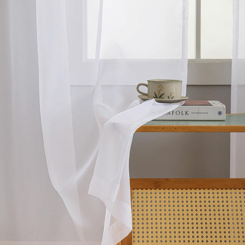 Sheer White Curtains - 63 Inch Length 2 Panels Set, Rod Pocket Voile Fimly Sheer Drapes for Living Room/Bedroom
