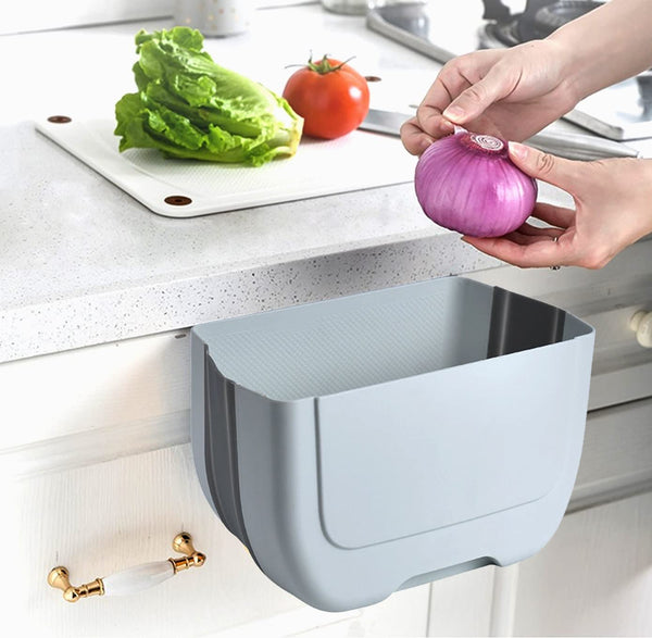 Hanging Mini Trash Can for Kitchen Cabinet Door, Small Collapsible Waste Bin Under Sink, Wall Mounted (3L)(White)