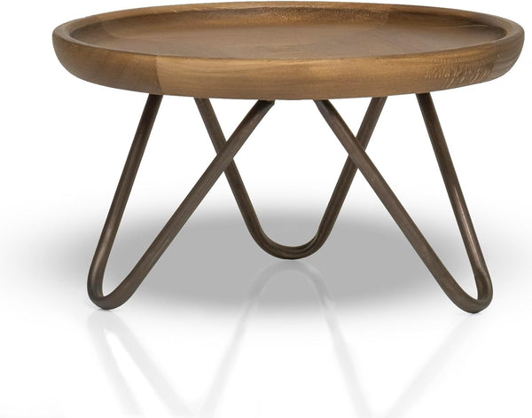 Red Co. 8.75 Dia Round Decorative Wooden Pedestal Plant Stand with Metal