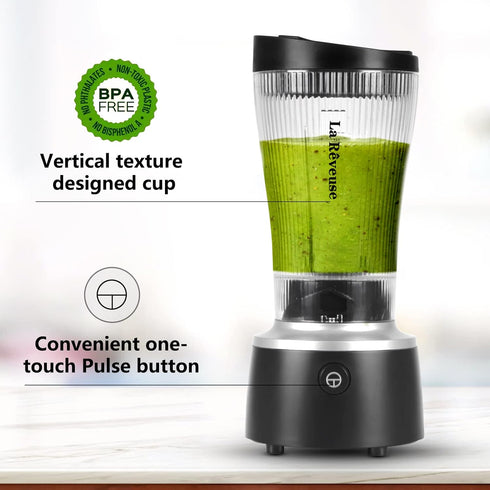 La Reveuse Personal Size Blender, 250 Watts for Shakes, Smoothies, with 15 oz Portable To Go Cup, BPA-Free