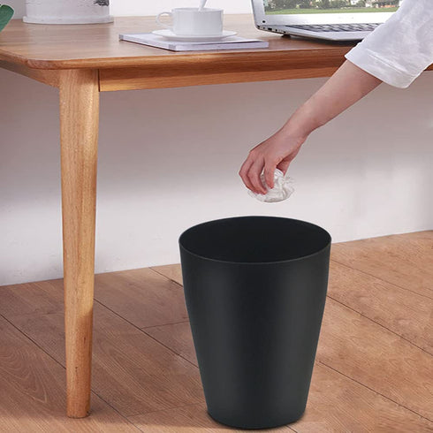 Feisco 2-Pack Small Round Trash Can, Plastic Wastebasket for Bathroom, Bedroom, Kitchen, Office (Black)