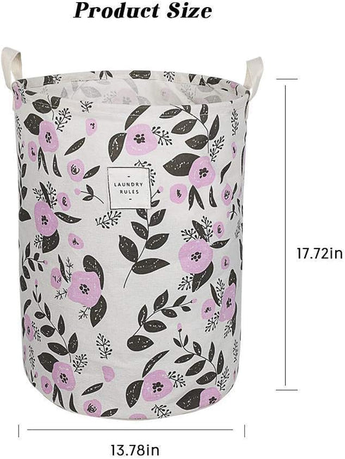 UUJOLY Collapsible Laundry Basket, Waterproof Round Cotton Linen Hamper - 19.7x15.7 inches, Purple