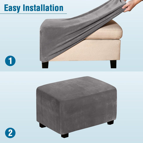1 H.VERSAILTEX Real Velvet Plush Piece Form Fit Stretch Rectangle Folding Storage Covers Ottoman Slipcovers Removable