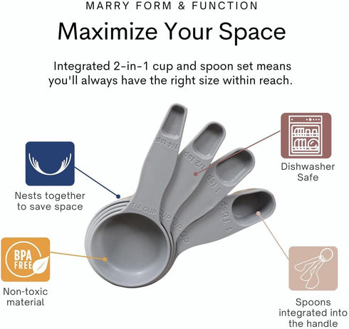 Storage Theory 2-in-1 Measuring Cups & Spoons Set - Gray Kitchen Gadget for Baking, Cooking & Coffee - Food Grade