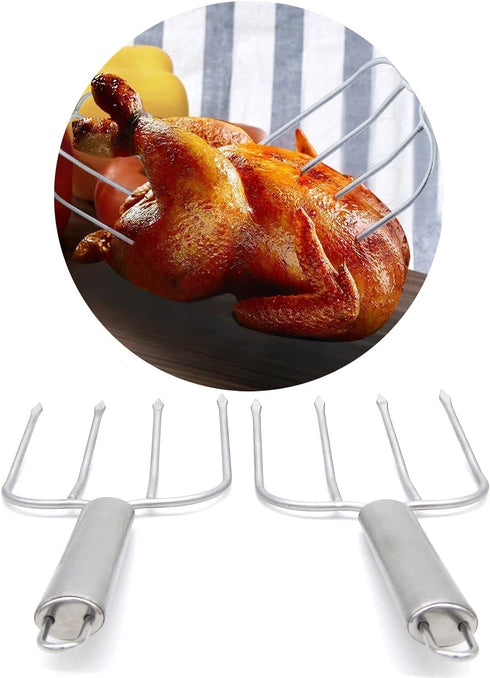 KAYCROWN Stainless Steel Turkey & Roast Lifters - Set of 2 Poultry Forks for Thanksgiving