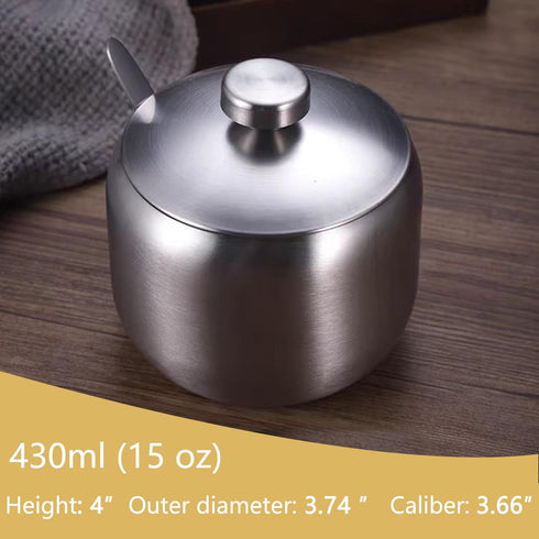 15oz hiwafifi Sugar Bowl with Lid And Spoon, Stainless Steel Sugar Creamer Container, Round Sugar Jar, Durable Sugar
