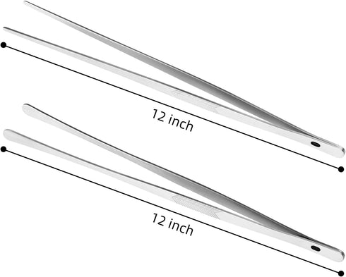 ChefBee Kitchen Cooking Tongs Tweezers, 2PCS 12" Stainless Steel Kitchen Utensils for Culinary, BBQ