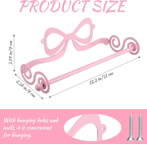 LemonRoad Countertop Pink Bow Wall Mount Toilet Paper Towel Holder Coquettish Metal Kitchen Roll Dispenser Pink Kitchen