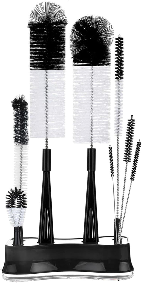 ALINK 8 Pack Black Bottle Brush Cleaning Set - Long Handle Bottle Cleaner with Holder for Narrow Neck Bottles