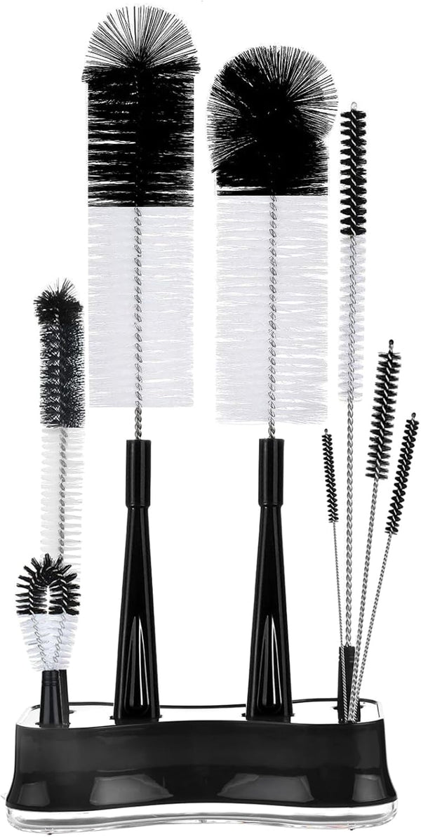ALINK 8 Pack Black Bottle Brush Cleaning Set - Long Handle Bottle Cleaner with Holder for Narrow Neck Bottles