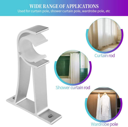 Sturdy Curtain Rod Brackets, Silver, Holds 1 to 1.25 Inch Rods, Wall Mount, Set of 2