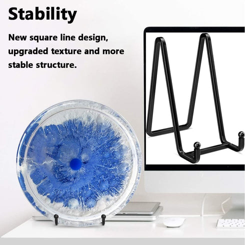 2 Pack Plate Stands for Display - 4.5 Inch Metal Square Wire Plate Holder Display Stand Picture Frame Stand Holder Easel for Book, Decorative Plate, Plaque, Photo, Platter (Gold)