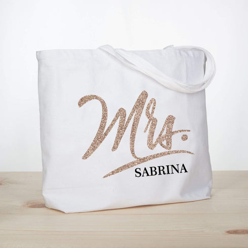 ELEGANTPARK Mrs Bag Personalized Gifts for Wedding Bachelorette Bridal Shower Engagement Party Monogrammed Tote Bags