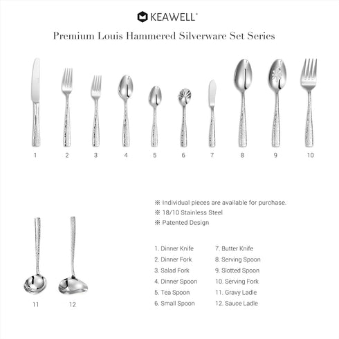KEAWELL Premium 4-Piece Louis Hammered Spoons Set, 18/10 Stainless Steel, Dishwasher Safe, 6.4" Teaspoon