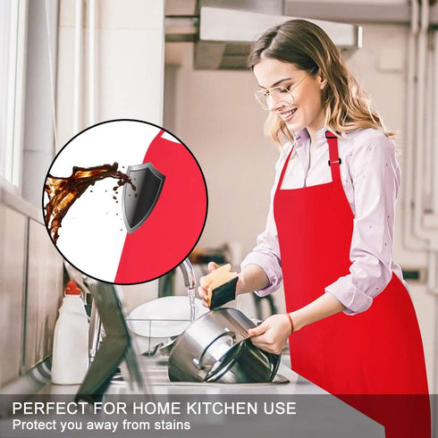 1 Pack Red Bib Aprons with 2 Pockets for Cooking Chef Kitchen, Suitable for Women and Men