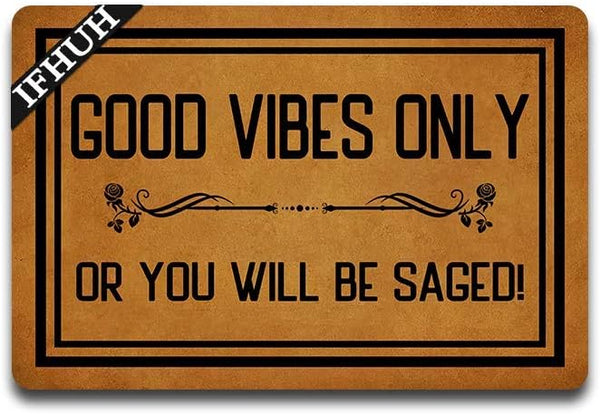 Good Vibes Only Doormat, Funny Welcome Mat, Rubber Non-Slip Backing, 23.6 in x 15.7 in
