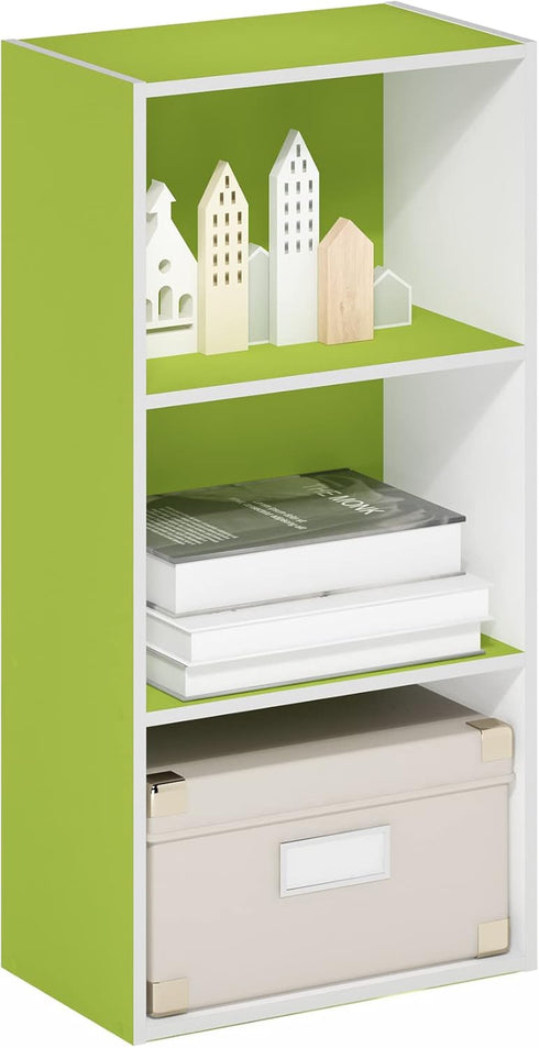 Furinno Luder 3-Tier Open Shelf Bookcase, Green/White