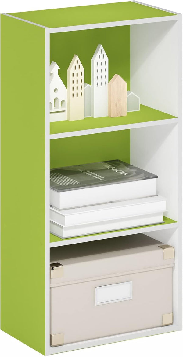 Furinno Luder 3-Tier Open Shelf Bookcase, Green/White