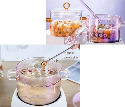 Pink Glass Saucepan, 1.5L/50oz with Lid and Handle, Safe for Pasta, Soup, Milk, Baby Food