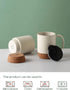 Set 2, 15 OZ DOWAN Coffee Mugs of Ceramic Mug with Cork Bottom and Splash Proof Lid, Large Coffee Cup with Handle