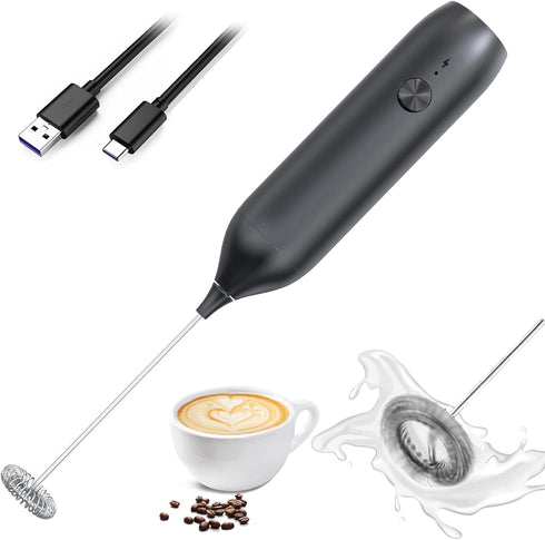 Electric Handheld Drink Mixer, Rechargeable Milk Frother Wand with USB-C for Coffee, Lattes, Matcha, Hot Chocolate