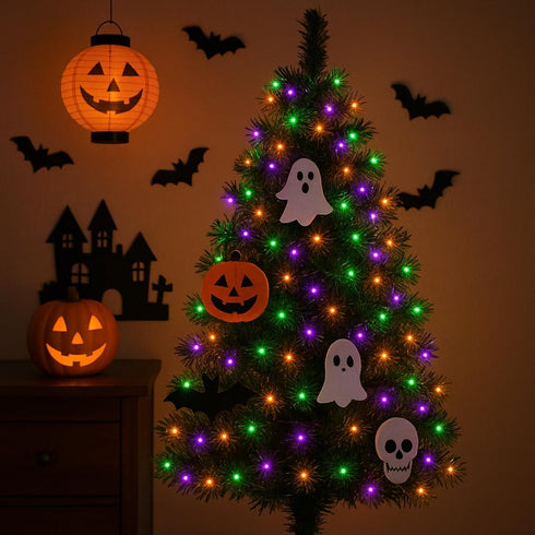 21.6ft 100LED Bulbs LAMPHOME Halloween String Lights - Orange Purple Green Mini Lights, Halloween Lighting Decor